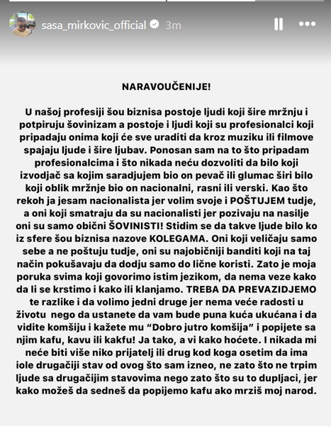 Saša Mirković objava
